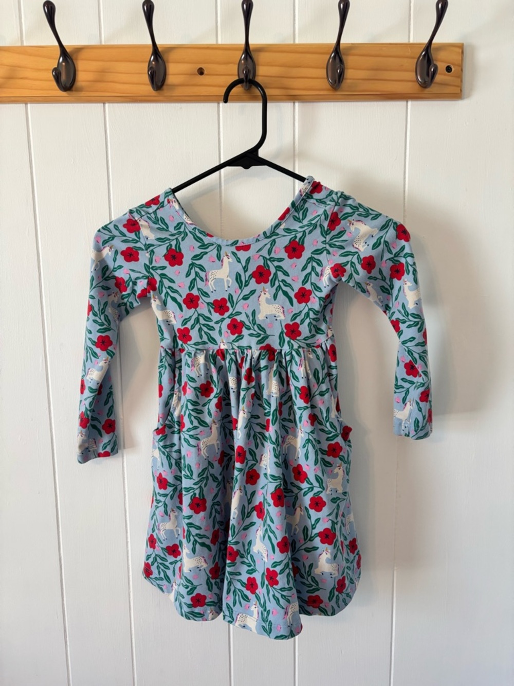 Hanna Andersson Light Blue Floral & Unicorn Long-Sleeve Dress